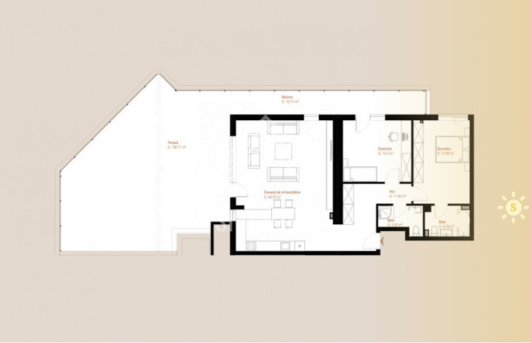 Penthouse cu 3 camere, balcon si terasa generoasa, zona Vivo mall
