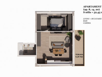  Apartament cu 2 camere si terasa generoasa in Terra Gardens (Valea Chinatului)