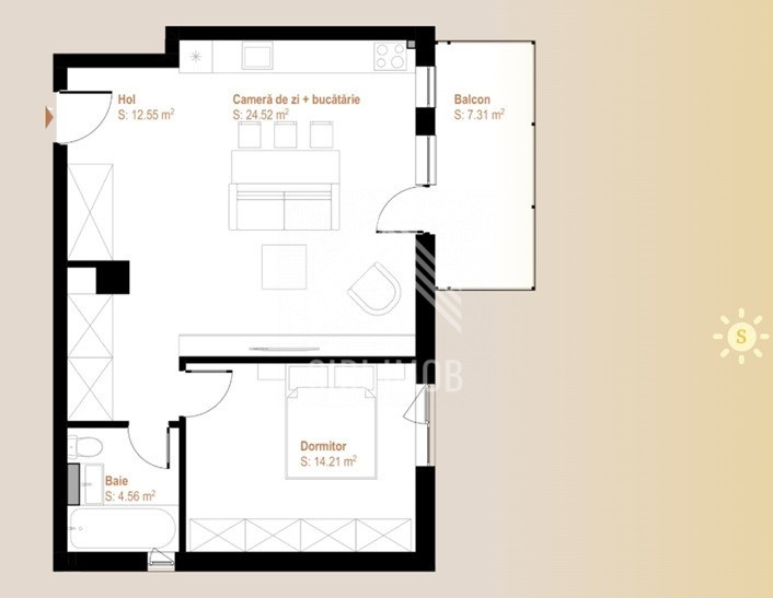 Apartament cu 2 camere si balcon in ansamblu rezidential nou, zona Vivo