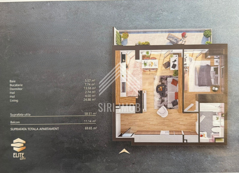 Apartament 2 camere, complex ELITE,terasa,parcare subterana,incalzire pardoseala