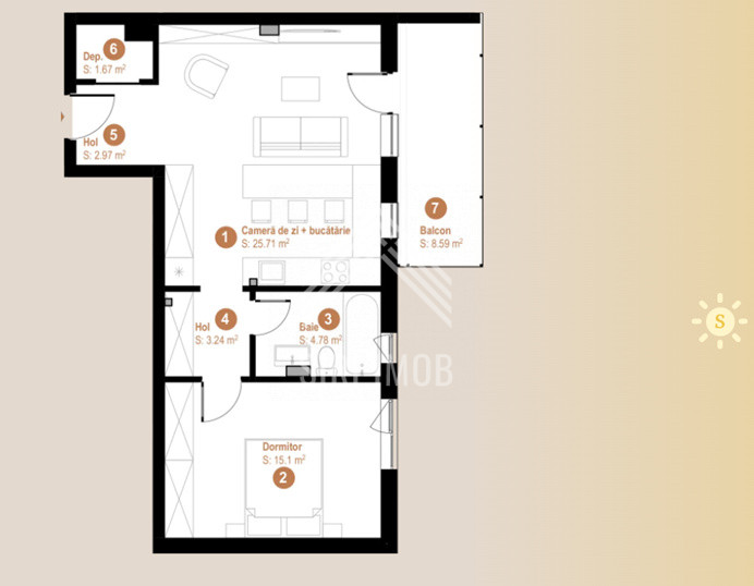 Apartament cu 2 camere și balcon în ansamblu rezidențial nou, zona Vivo