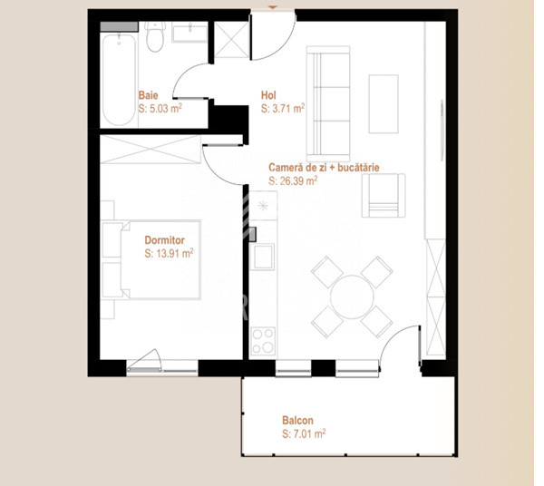 Apartament cu 2 camere și balcon în ansamblu rezidențial nou, zona Vivo