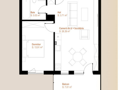 Apartament cu 2 camere și balcon în ansamblu rezidențial nou, zona Vivo