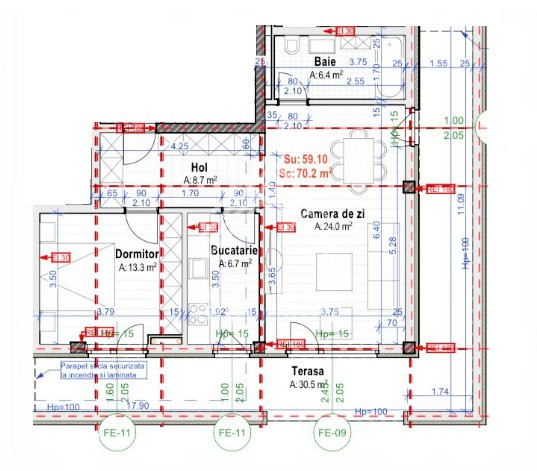 Apartament 2 camere, 59mp, Floresti, zona Metro,terasa 30mp,inc.pardoseala,garaj