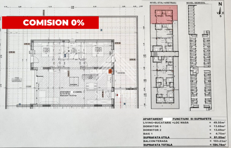 Apartamente 3 camere,tip penthouse,Floresti,zona Cetatii,2 bai,terasa,garaj