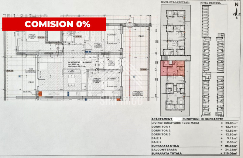 Apartamente 3 camere,tip penthouse,Floresti,zona Cetatii,2 bai,terasa,garaj